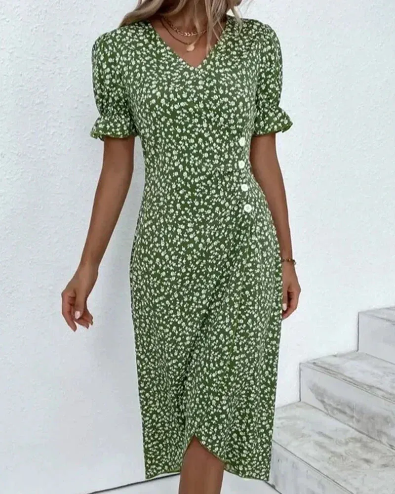Tine - Short Sleeve Dress with Floral Print
