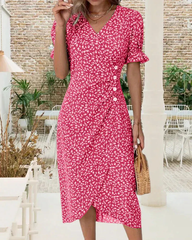 Tine - Short Sleeve Dress with Floral Print