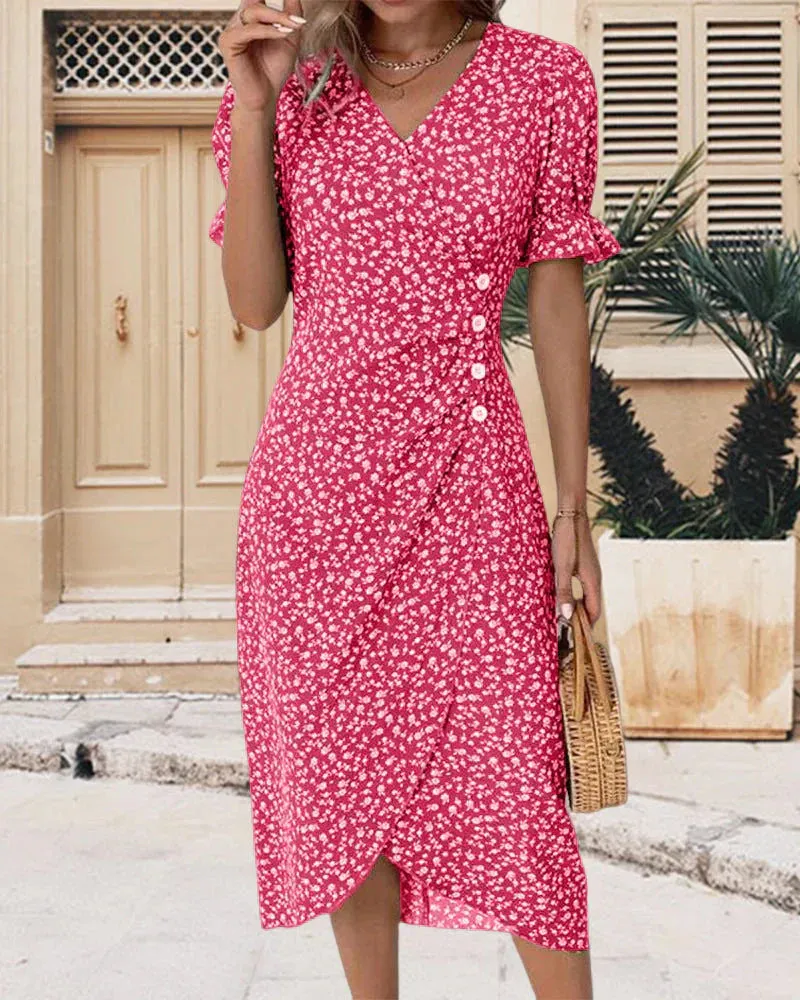 Tine - Short Sleeve Dress with Floral Print