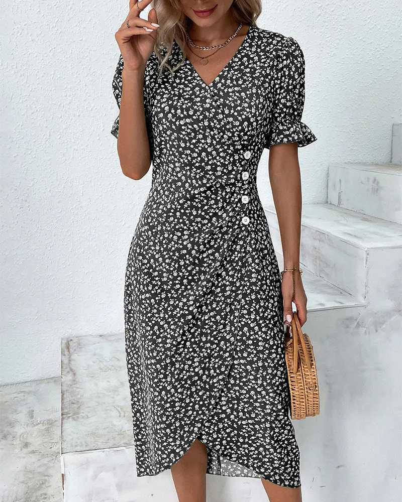 Tine - Short Sleeve Dress with Floral Print