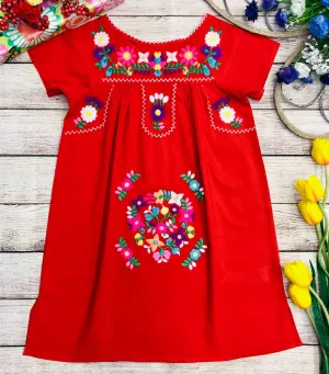 Traditional Mexican Girl Embroidered Dress