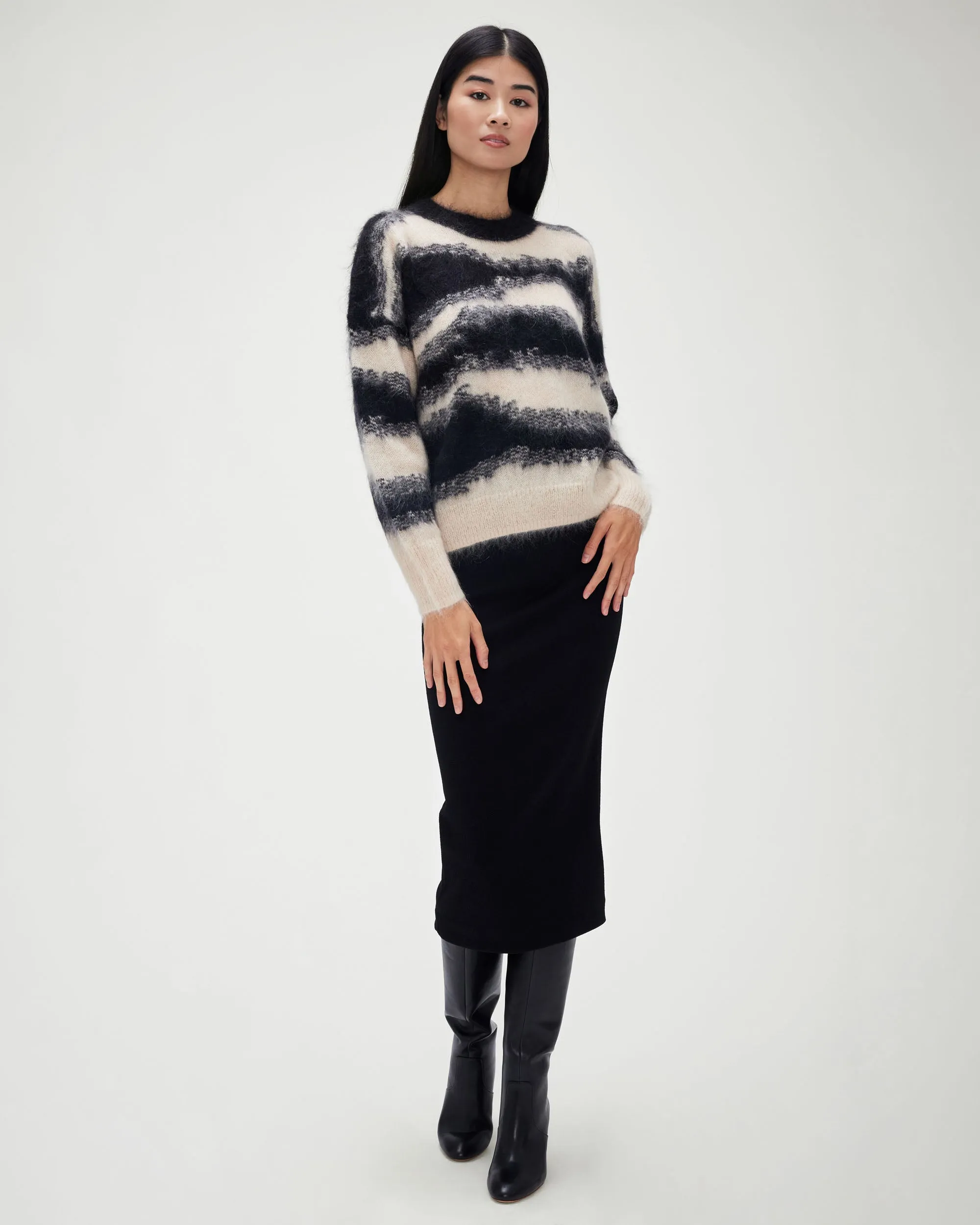 Tube Skirt in Black Stretch Jacquard