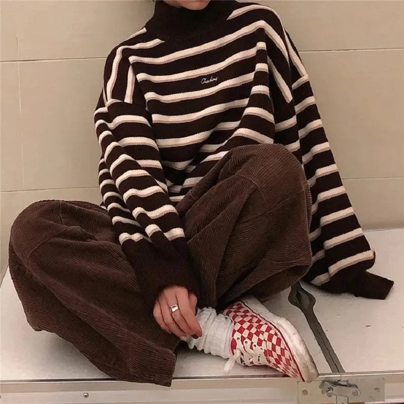 Turtleneck Striped Loose Sweater