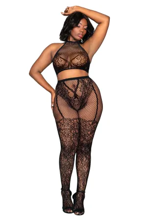 Two-Piece Bralette & Pantyhose Bodystocking Set Curvy Size