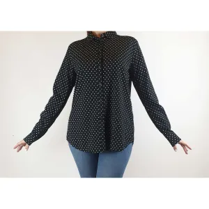Uniqlo black long sleeve shirt with small white polka dot print size S (best fits size 10)