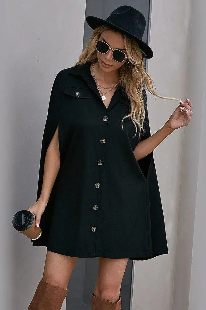 V-neck bat sleeves single-breasted dress