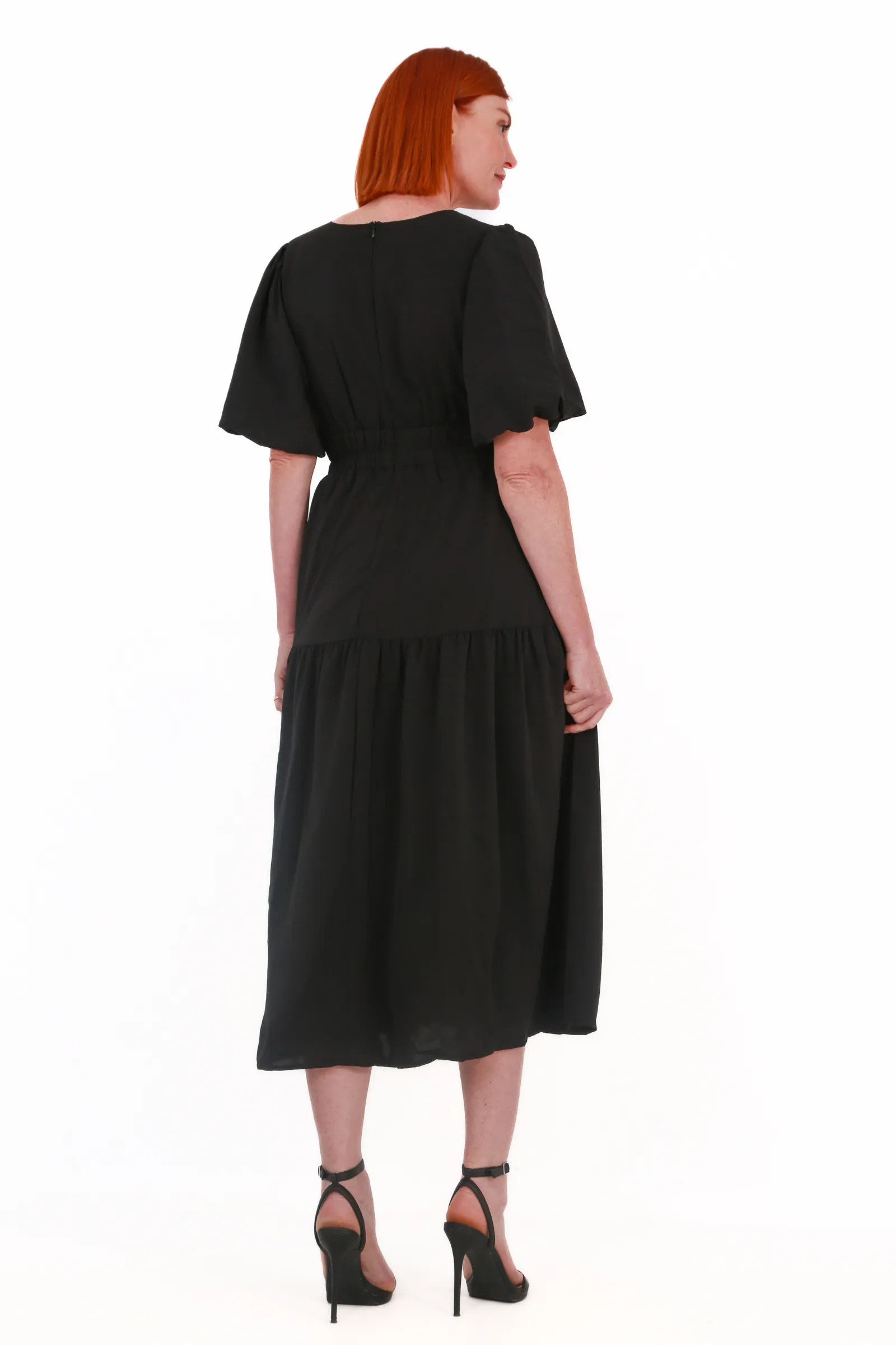V-Neck maxi dress short sleeve- Black