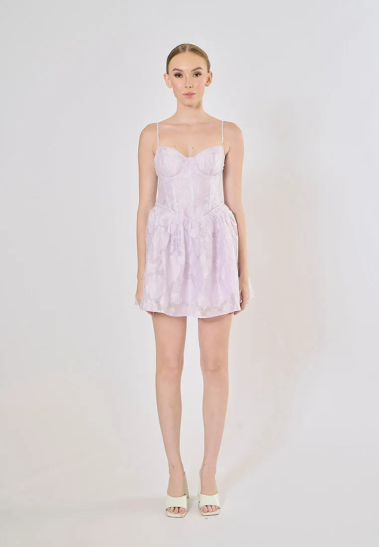 Vatican Lilac Floral Pattern Bustier Corset Midi Dress