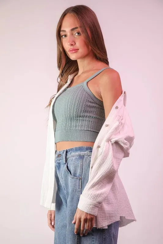 VERY J Plus Size Mineral Washed Gauze Shirt Top