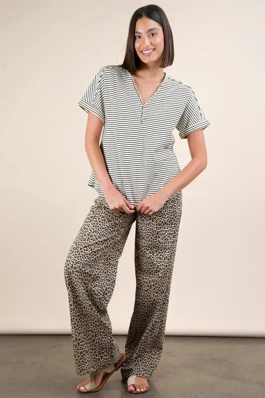 VERY J Striped V-Neck Short Sleeve T-Shirt