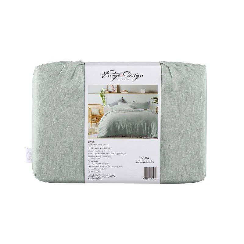 Vintage Design Sage Linen Quilt Cover Set
