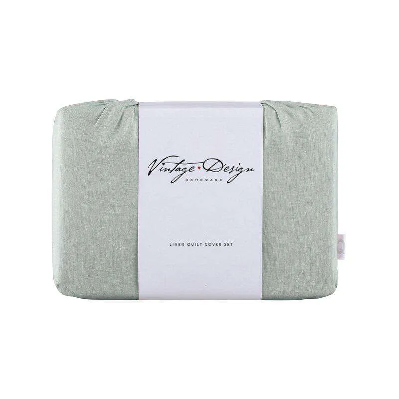 Vintage Design Sage Linen Quilt Cover Set