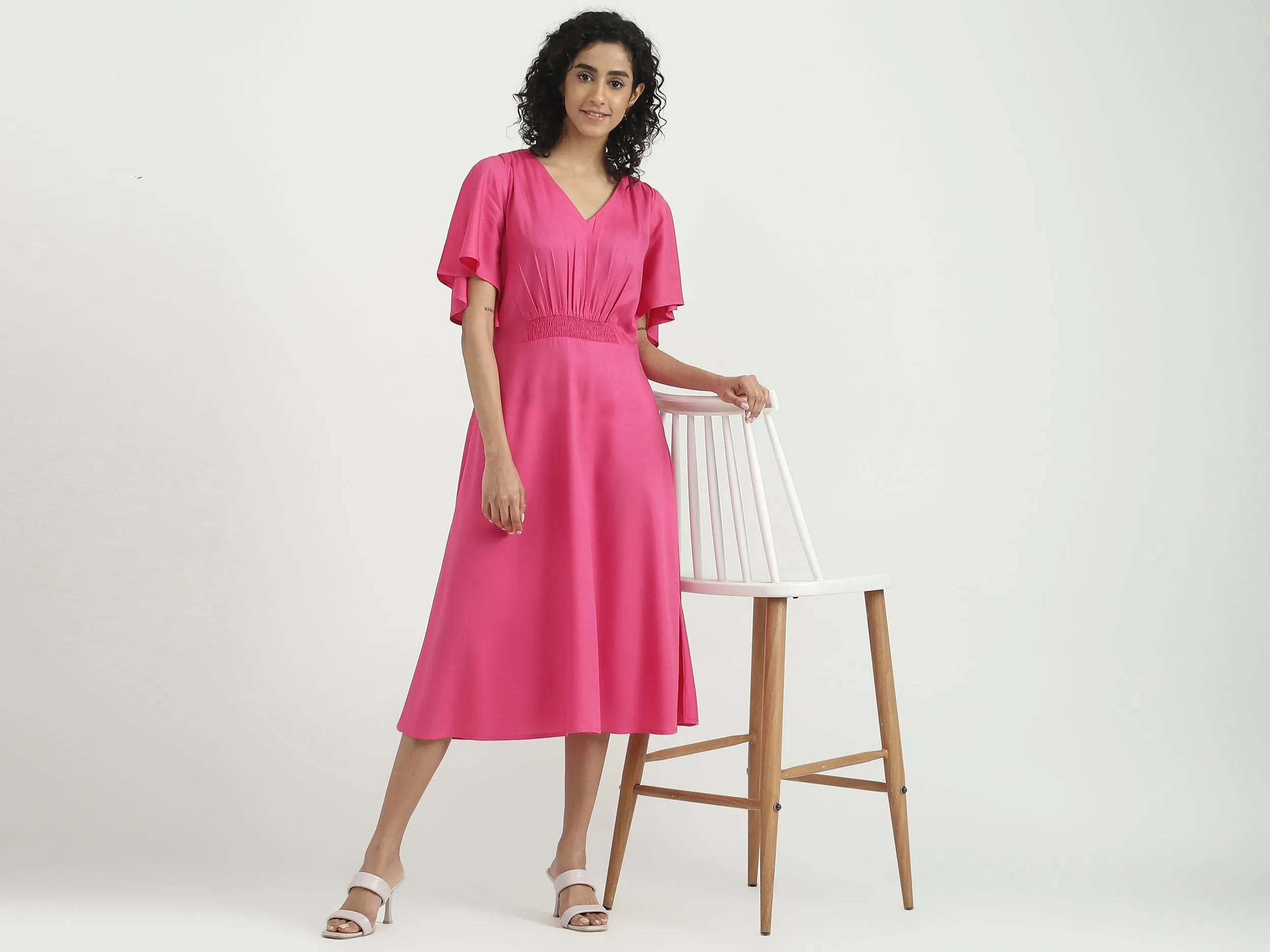 Viscose Solid V-Neck Women Dresses