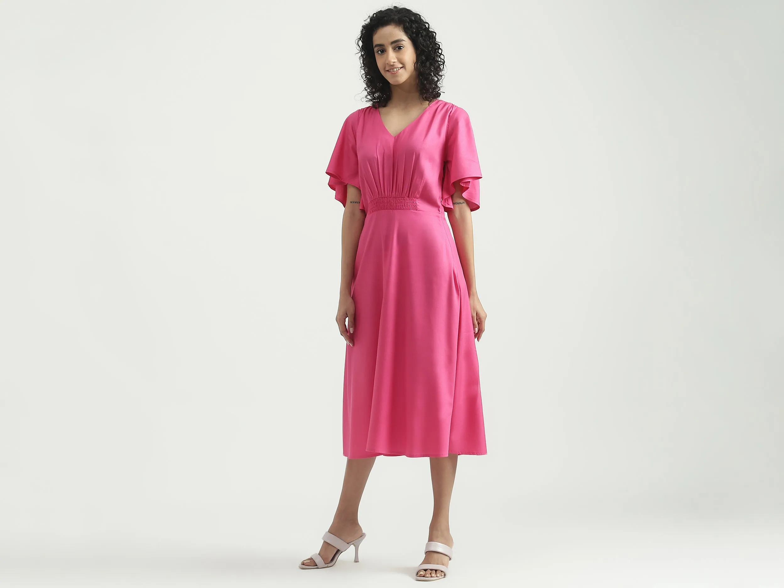 Viscose Solid V-Neck Women Dresses