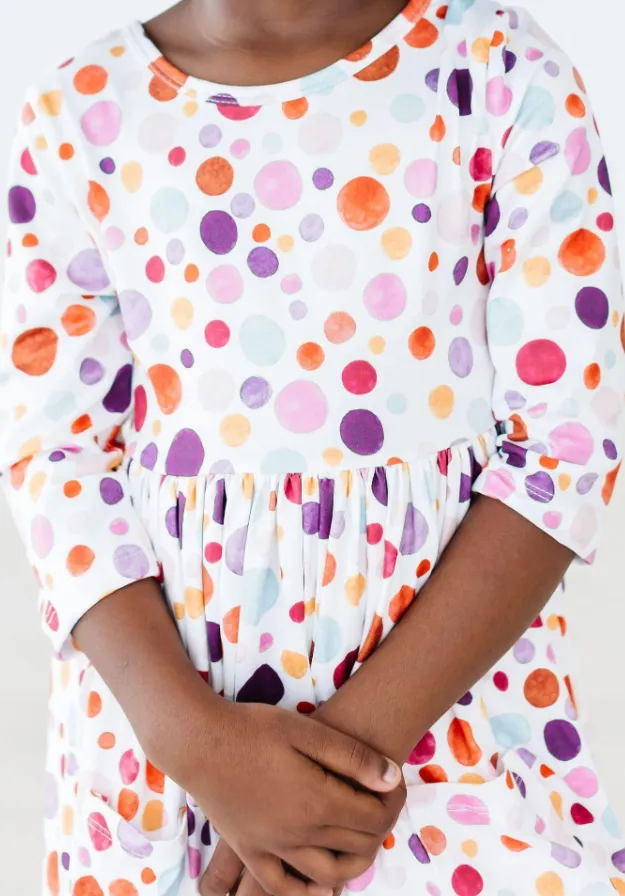 Watercolor Pebbles 3/4 Sleeve Pocket Twirl Dress