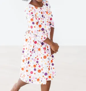 Watercolor Pebbles 3/4 Sleeve Pocket Twirl Dress
