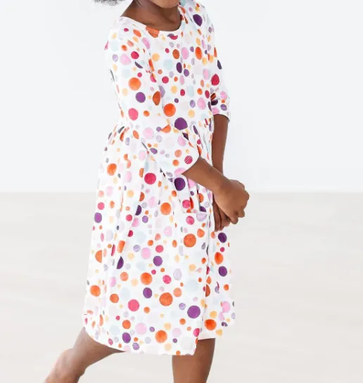 Watercolor Pebbles 3/4 Sleeve Pocket Twirl Dress