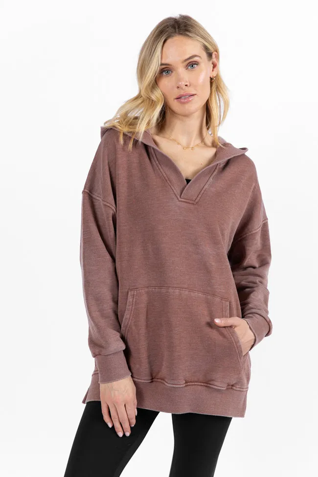 Ways To Go Brown Acid Wash Oversized Hoodie FINAL SALE