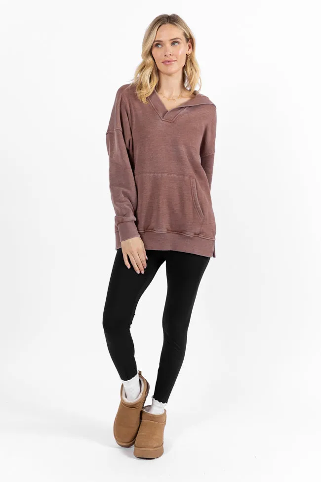 Ways To Go Brown Acid Wash Oversized Hoodie FINAL SALE