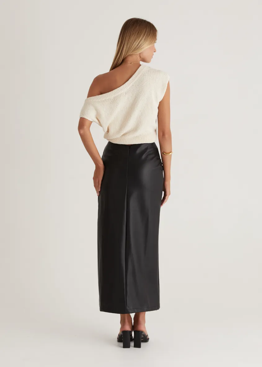 Whisky PU Midi Skirt - Black