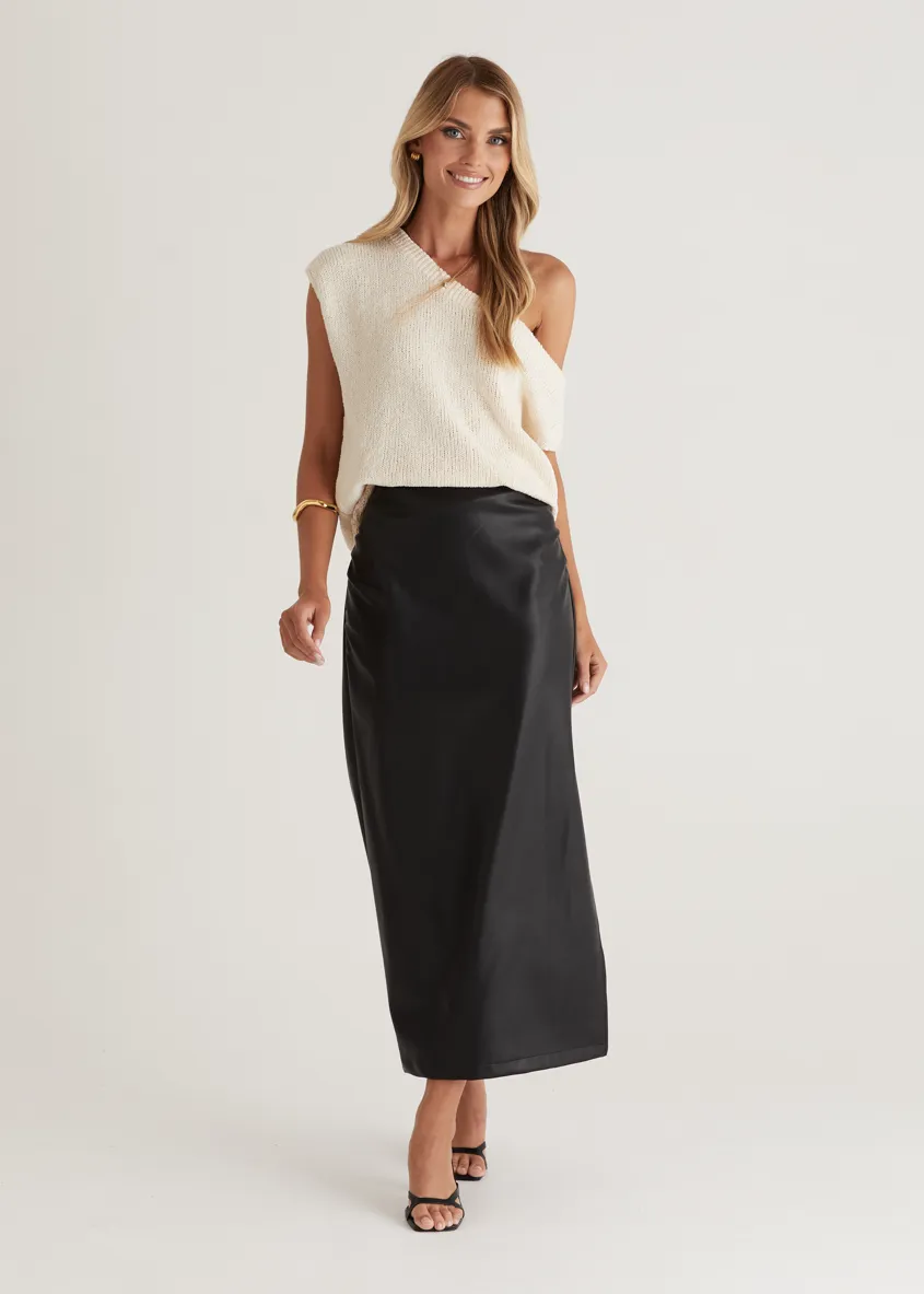 Whisky PU Midi Skirt - Black