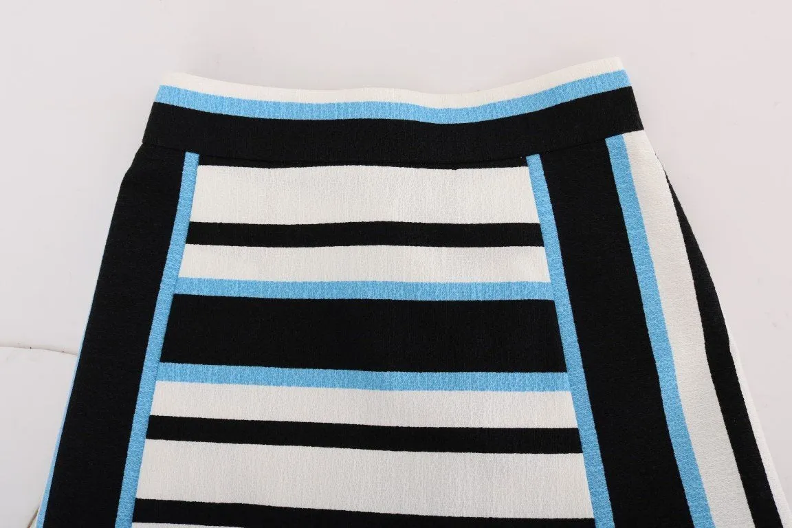 White Black Blue Striped Cotton Skirt