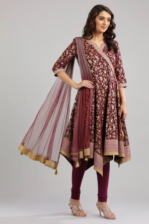 Wine Round Neck Embellished kurta Set