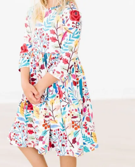Winter Berries 3/4 Sleeve Pocket Twirl Dress