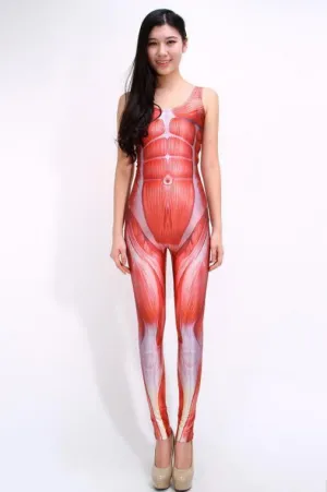 Women Clothes Muscle Print Sleeveless Tank Jumpsuit Slim Bodycon Overalls Full Length Bodysuit