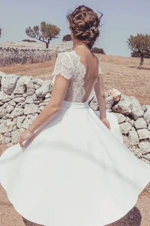 Women's Casual Tea-Length Wedding Dress with Sleeves