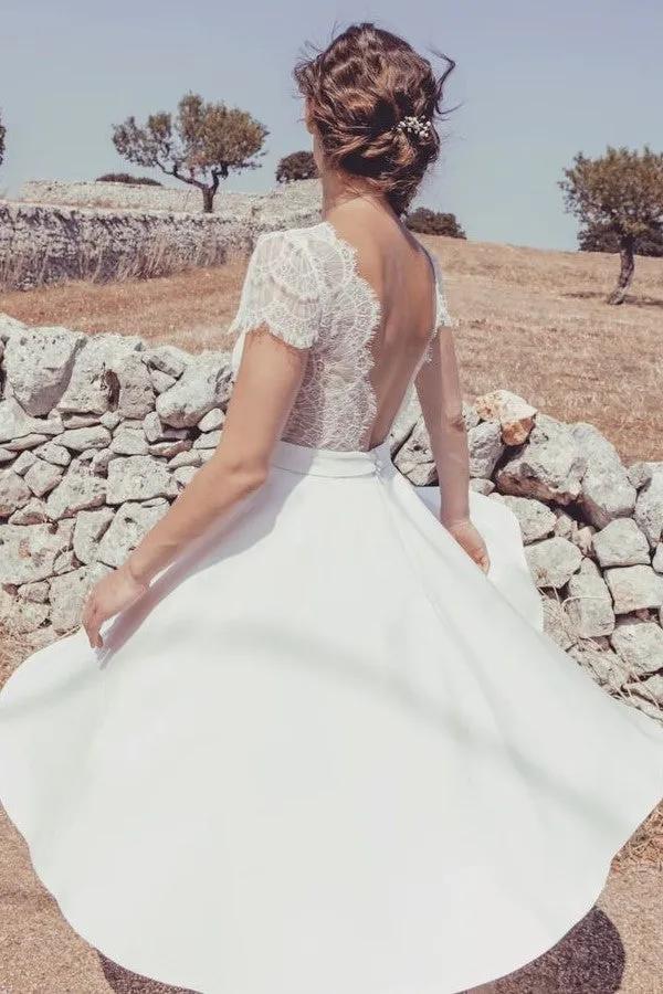 Women's Casual Tea-Length Wedding Dress with Sleeves