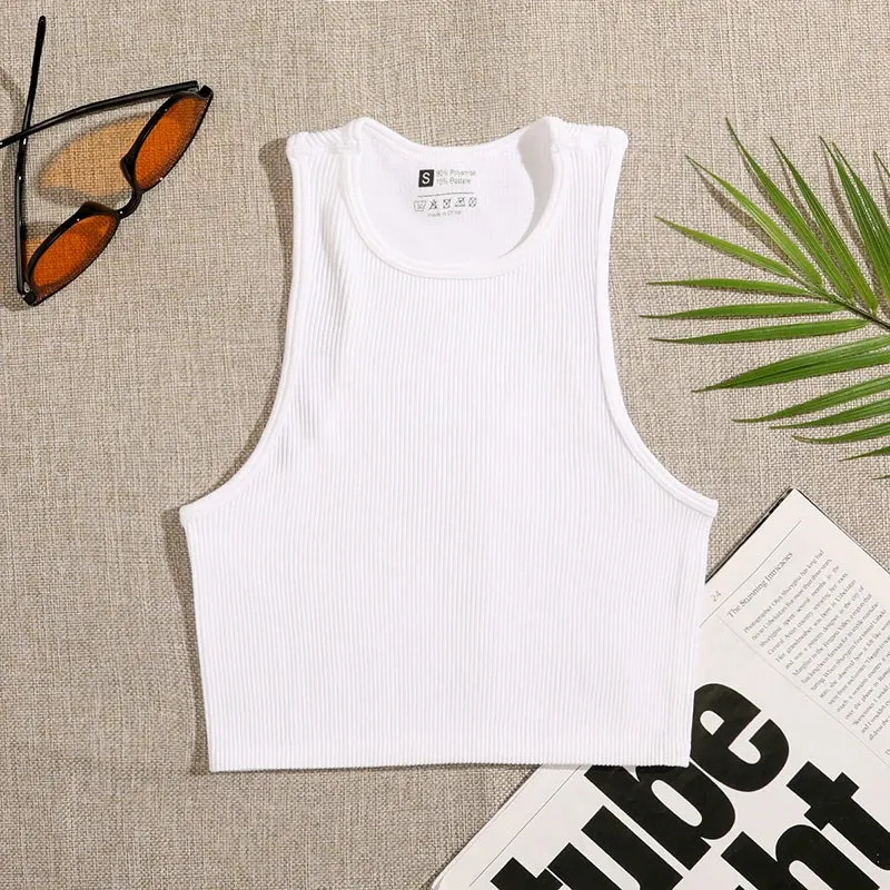 Women's Solid Basic Rib-Knit Crop Top Tank