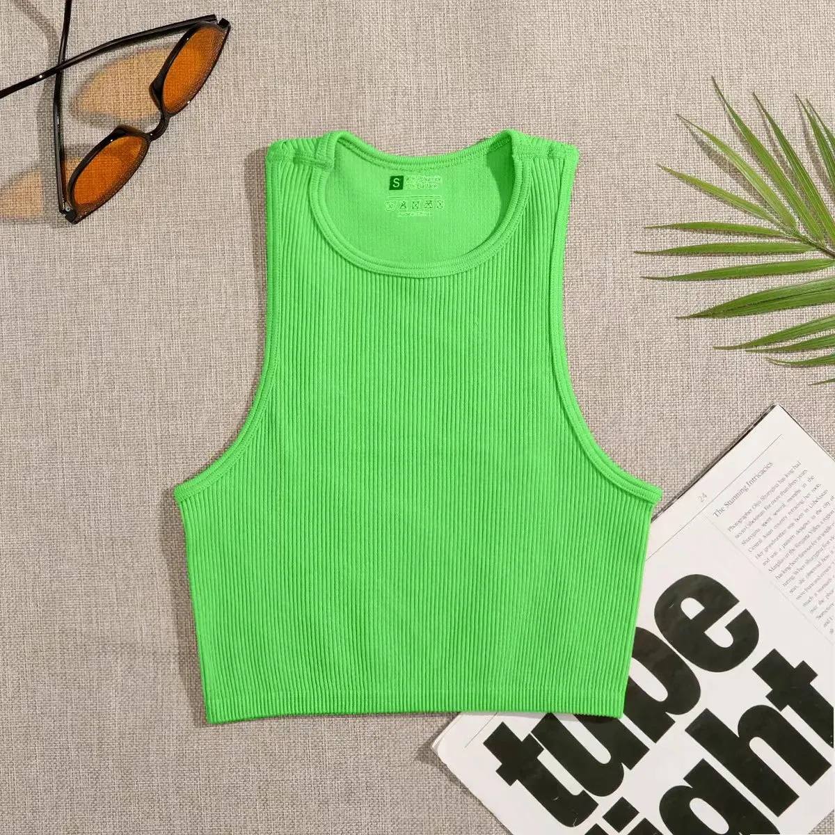 Women's Solid Basic Rib-Knit Crop Top Tank