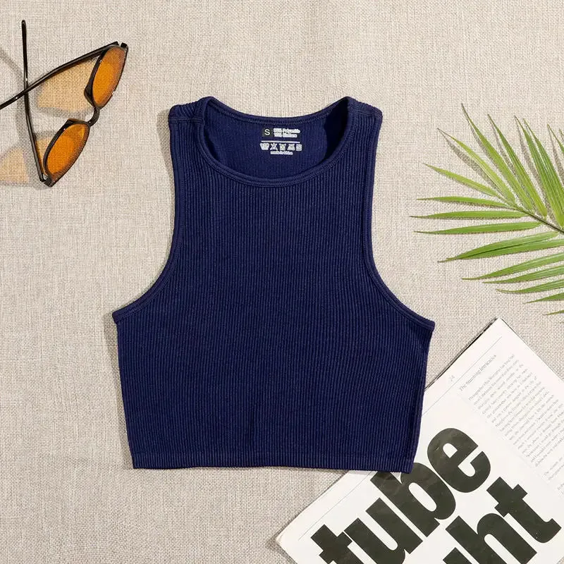 Women's Solid Basic Rib-Knit Crop Top Tank