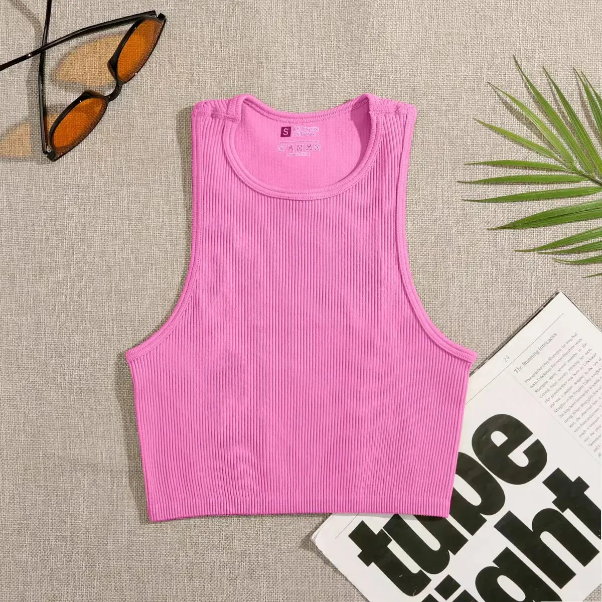 Women's Solid Basic Rib-Knit Crop Top Tank