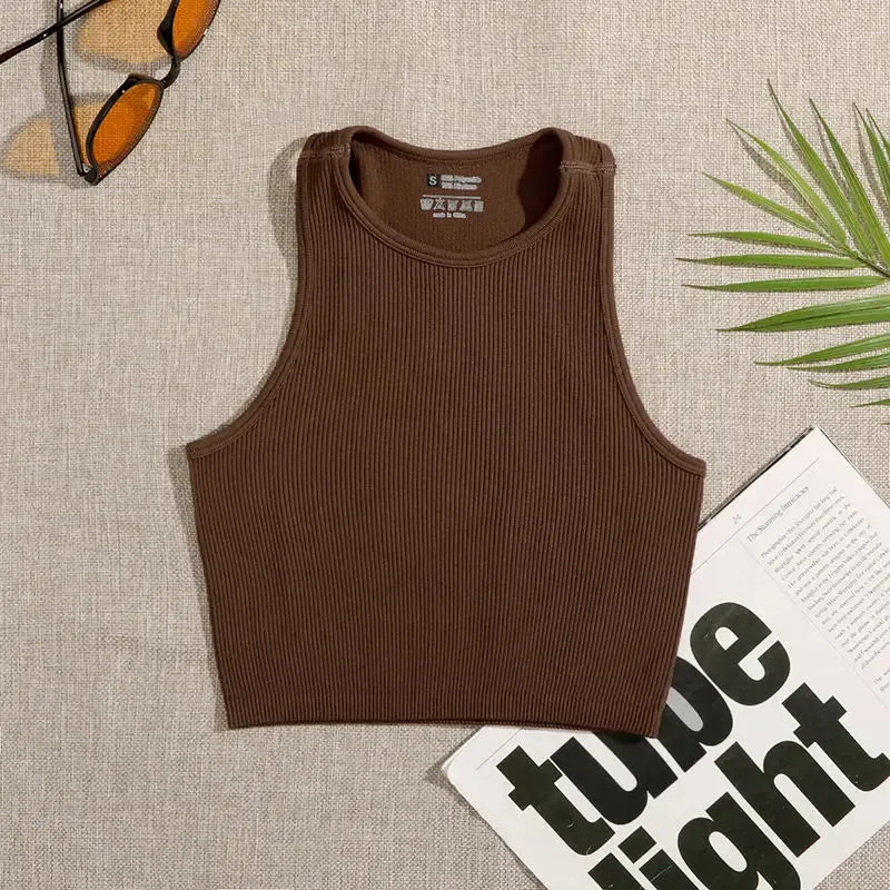 Women's Solid Basic Rib-Knit Crop Top Tank