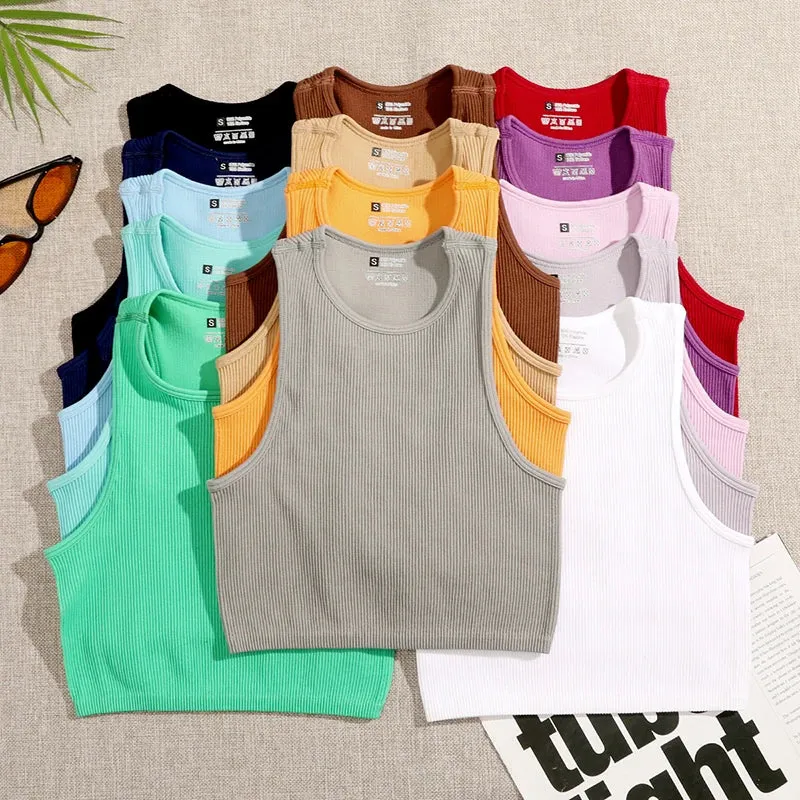Women's Solid Basic Rib-Knit Crop Top Tank