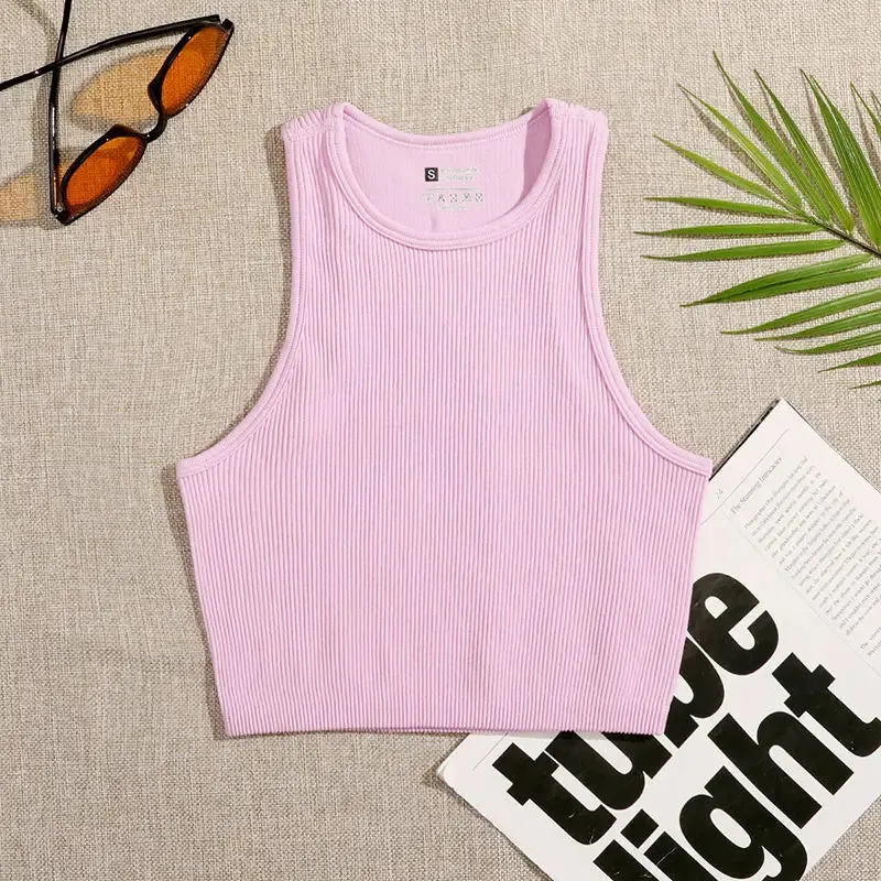 Women's Solid Basic Rib-Knit Crop Top Tank