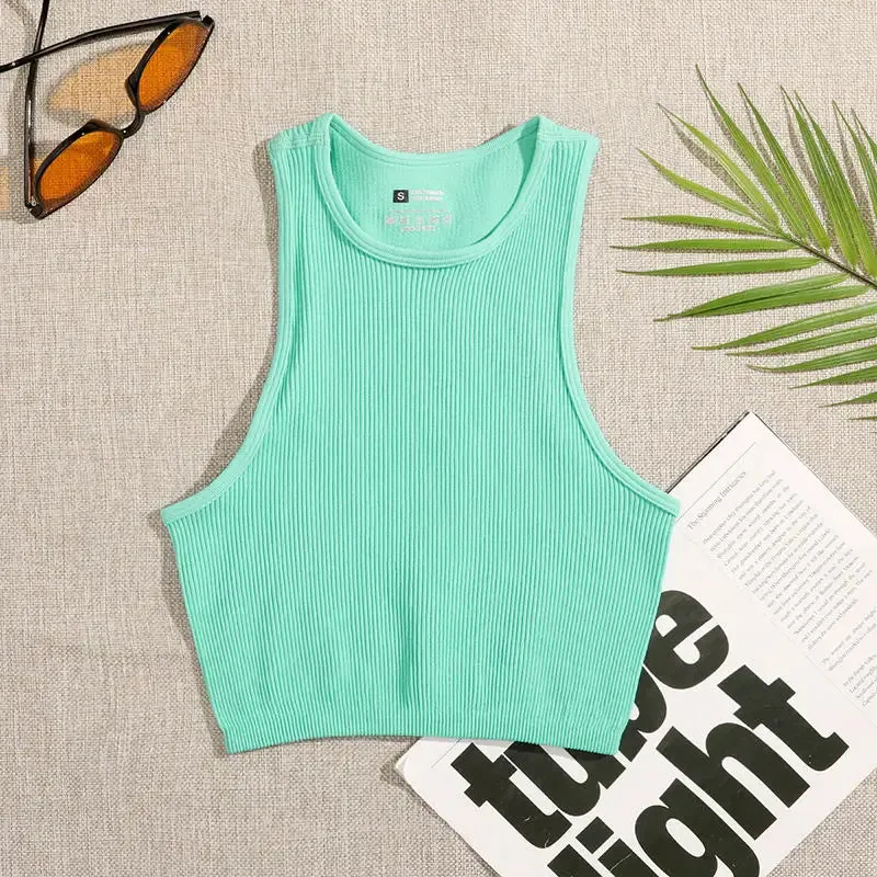 Women's Solid Basic Rib-Knit Crop Top Tank