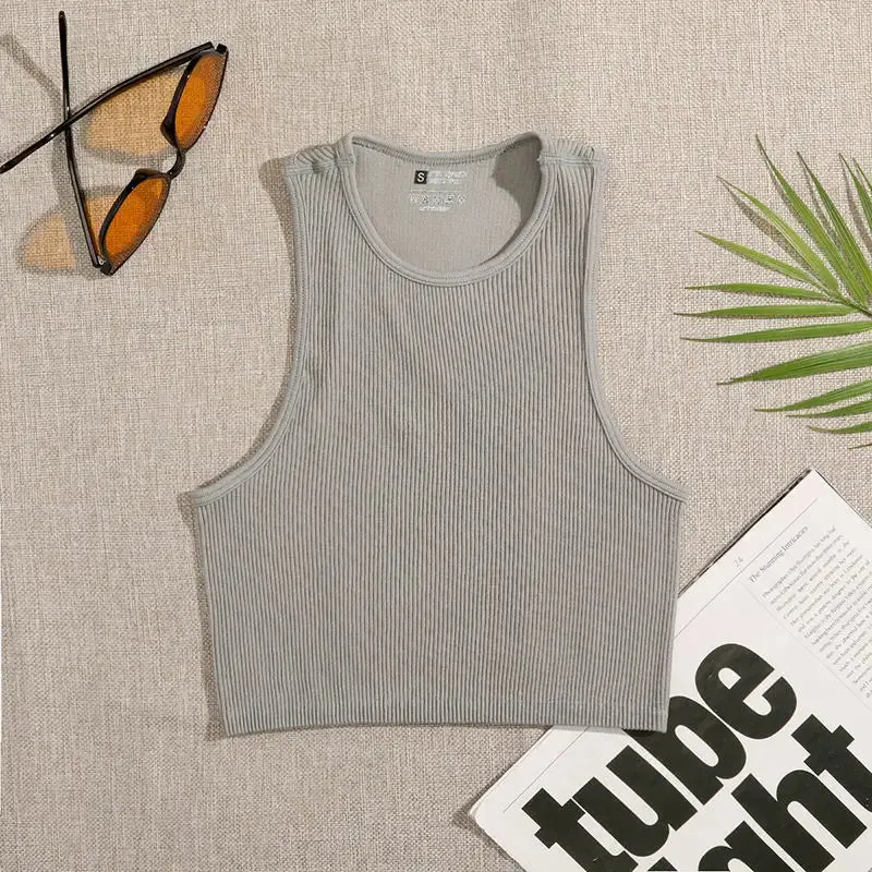 Women's Solid Basic Rib-Knit Crop Top Tank