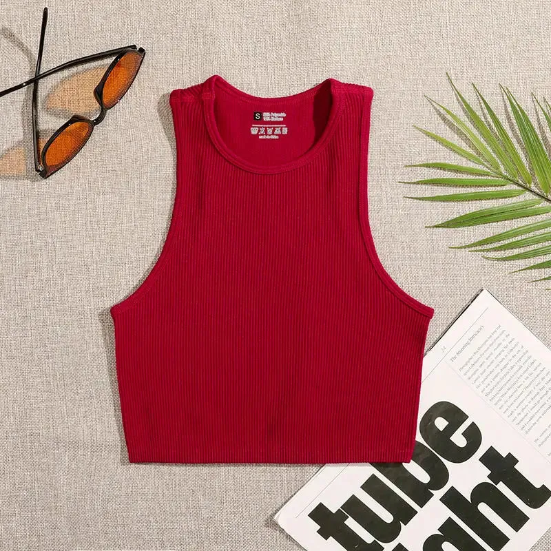 Women's Solid Basic Rib-Knit Crop Top Tank