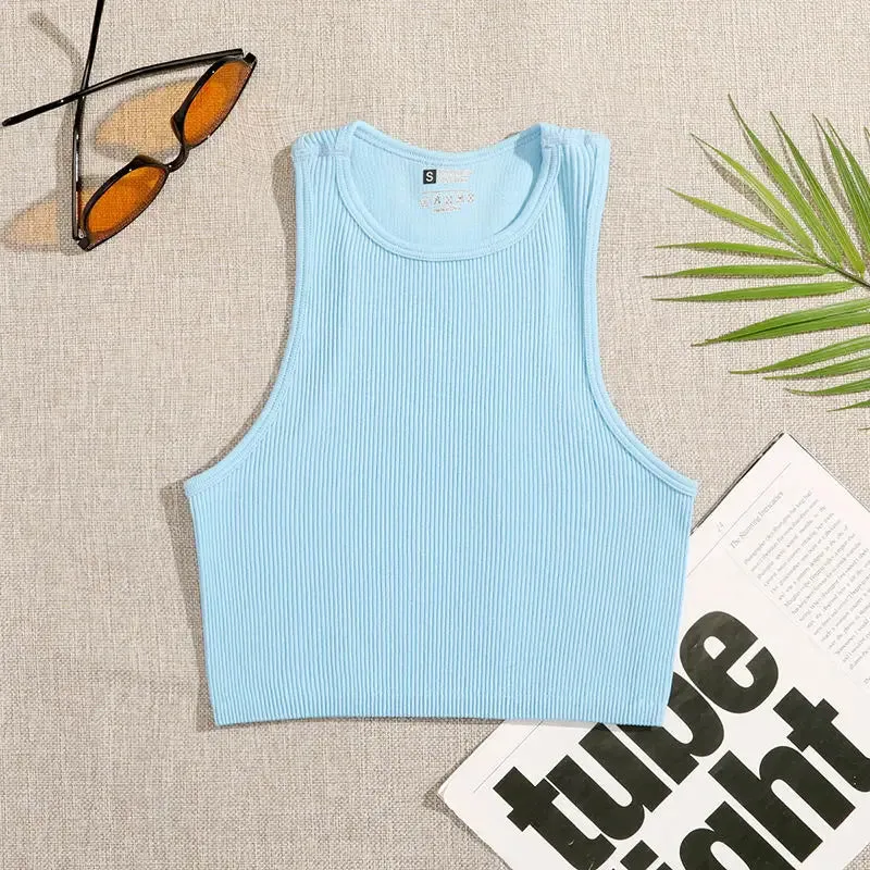 Women's Solid Basic Rib-Knit Crop Top Tank