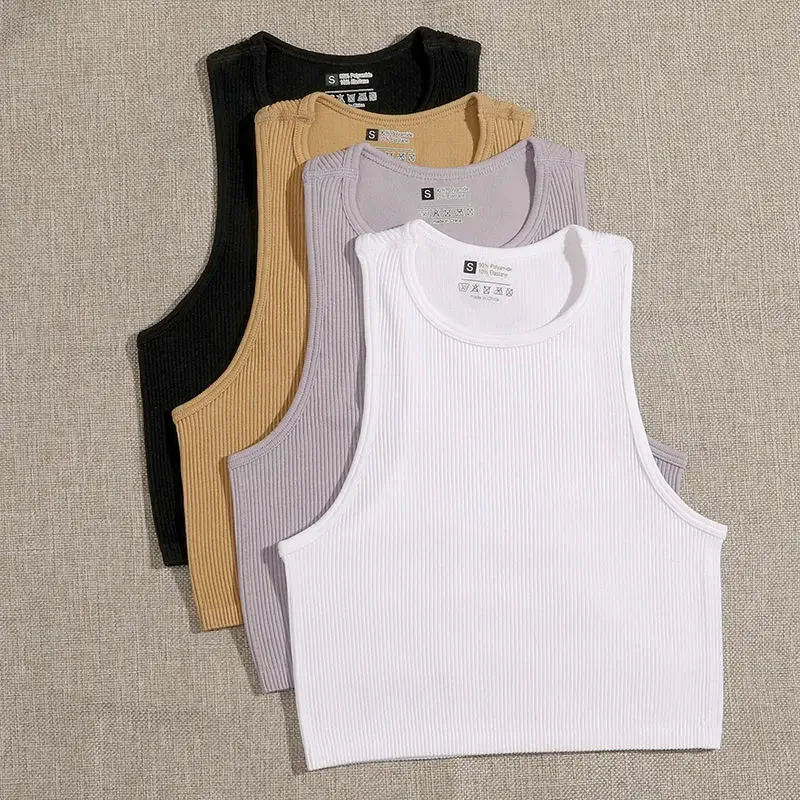 Women's Solid Basic Rib-Knit Crop Top Tank