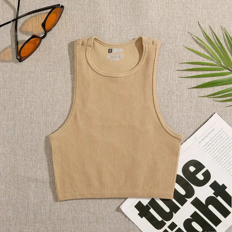 Women's Solid Basic Rib-Knit Crop Top Tank