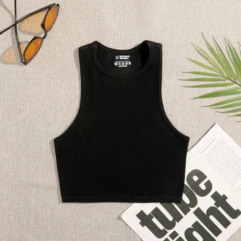 Women's Solid Basic Rib-Knit Crop Top Tank