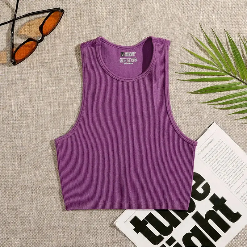 Women's Solid Basic Rib-Knit Crop Top Tank