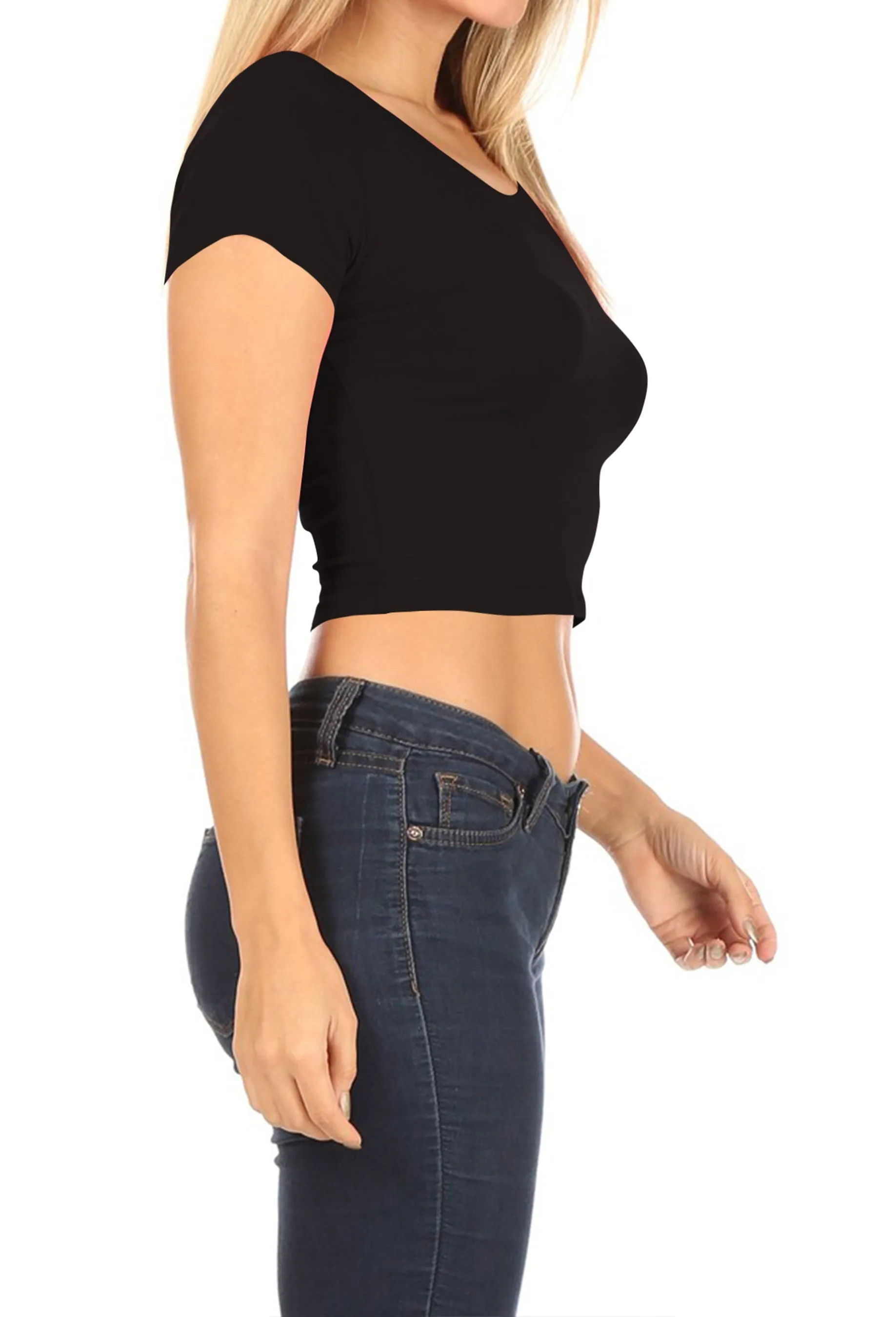 Women's Solid Stretch Cropped Tee – Round Neck Short Sleeve Style ZB313CRC76 $4.50Each