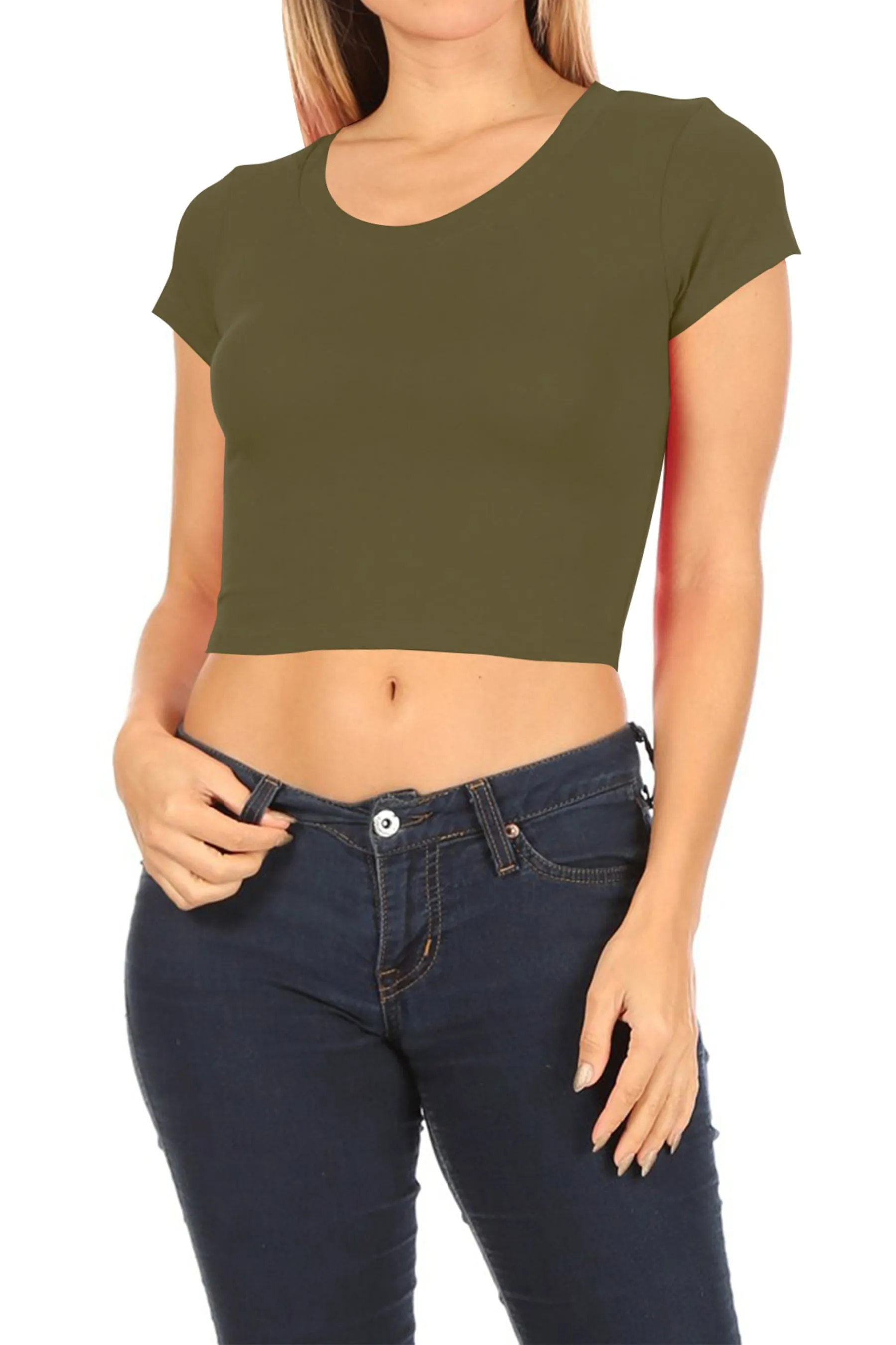 Women's Solid Stretch Cropped Tee – Round Neck Short Sleeve Style ZB313CRC76 $4.50Each