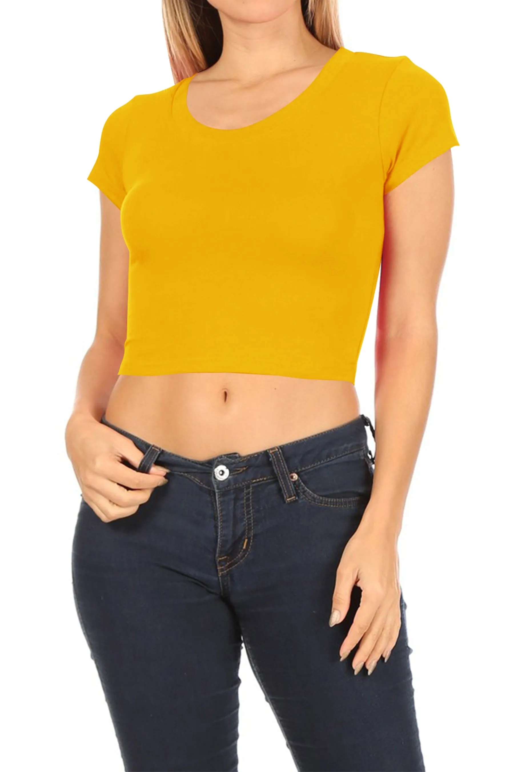 Women's Solid Stretch Cropped Tee – Round Neck Short Sleeve Style ZB313CRC76 $4.50Each