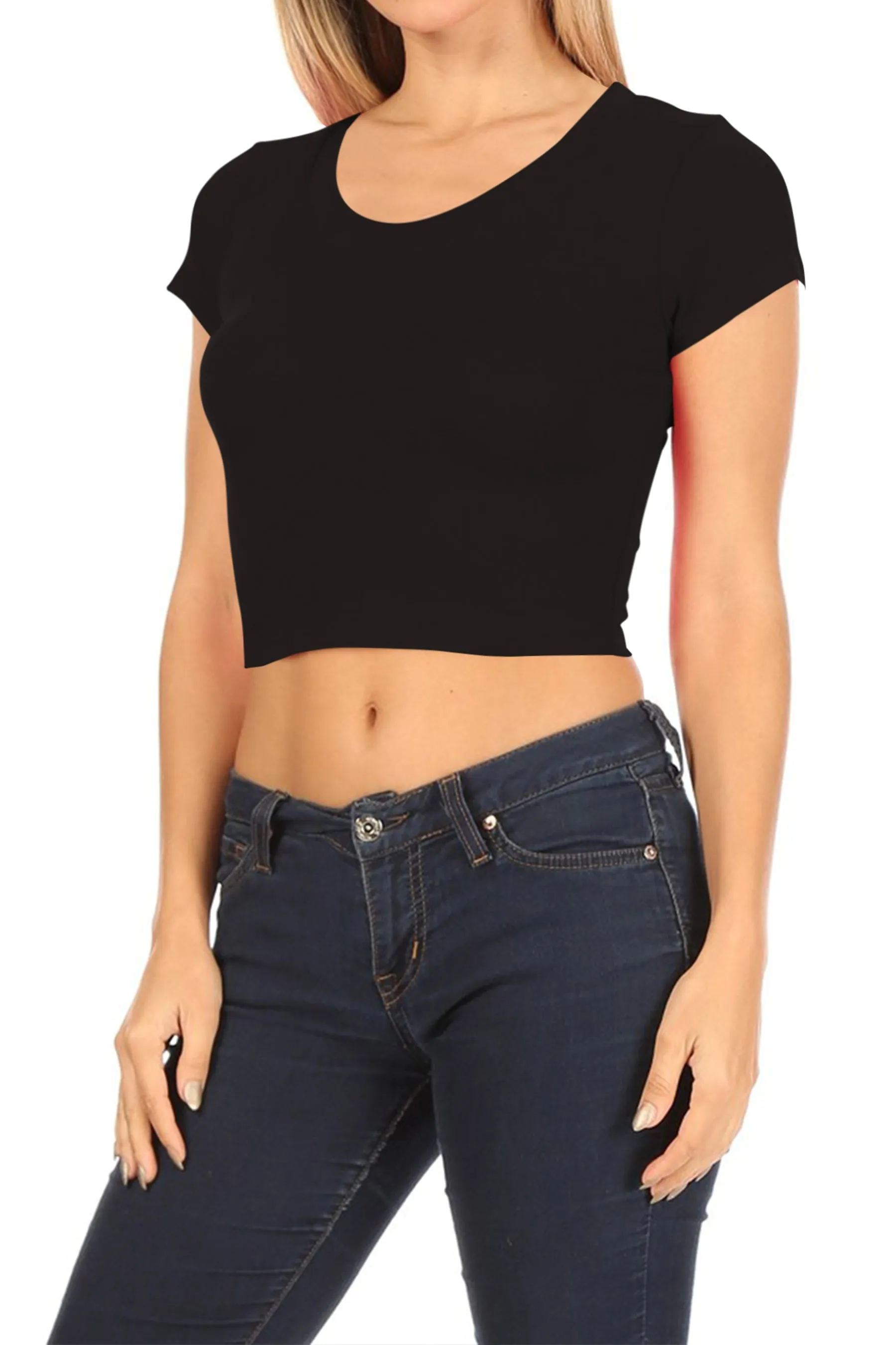 Women's Solid Stretch Cropped Tee – Round Neck Short Sleeve Style ZB313CRC76 $4.50Each